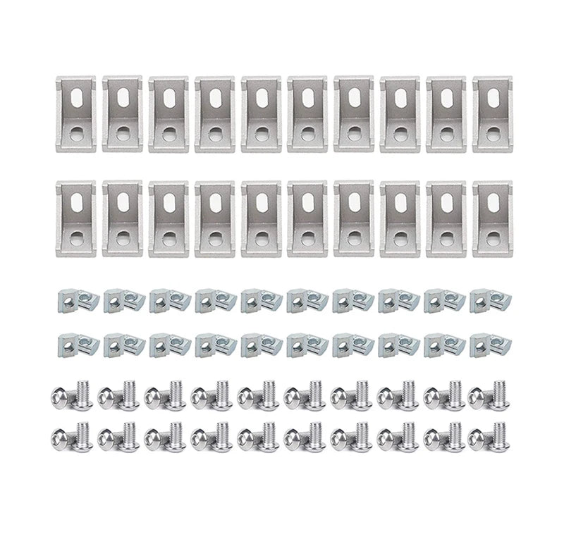 2020 Series Aluminum Profile Connector Set, 20 Pcs Corner Bracket, 40 Pcs T Nuts and Hex Screw Bolt for Slot 6mm Aluminum Profil