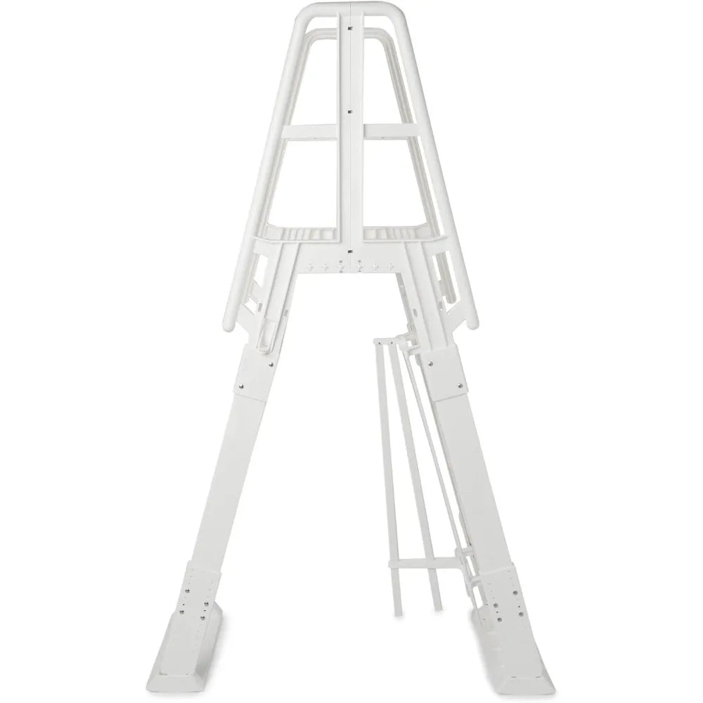 SLA A-Frame 48 to 56 Inch Adjustable Above Ground Swimming Pool Ladder Entry System with Slide Lock Barrier and Handrails, Whit