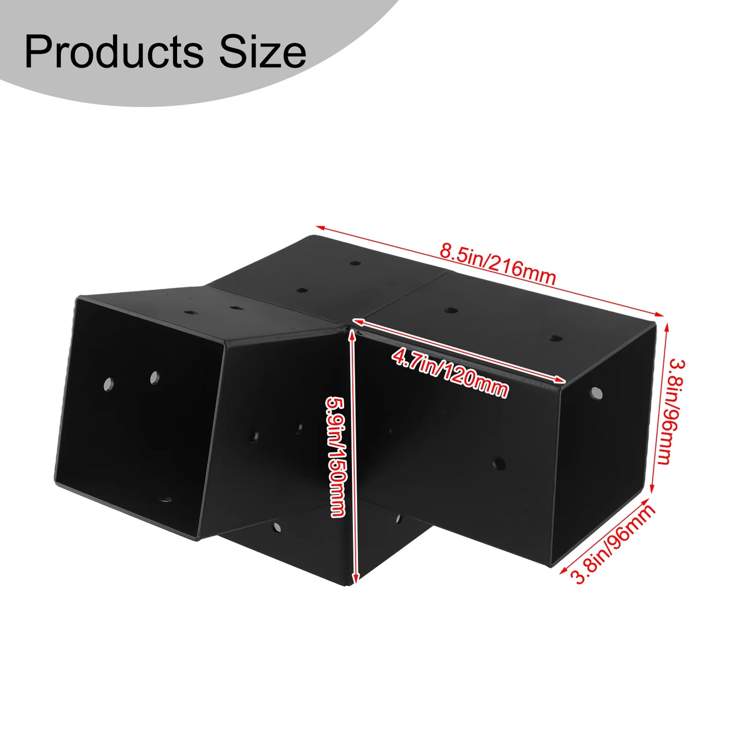 Slanted Roof Pergola Brackets Wall Mount Kit For 4x4 Inch Posts Steel 3-Way Unidirectional With Hardware Black