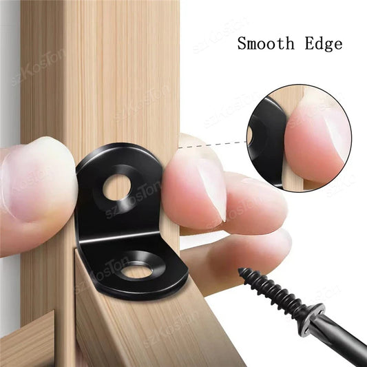 10~50PCS Black Stainless Steel L Shaped Bracket 90 Degree Right Angle Corner Brackets with Screw for DIY Wood Furniture Cabinet