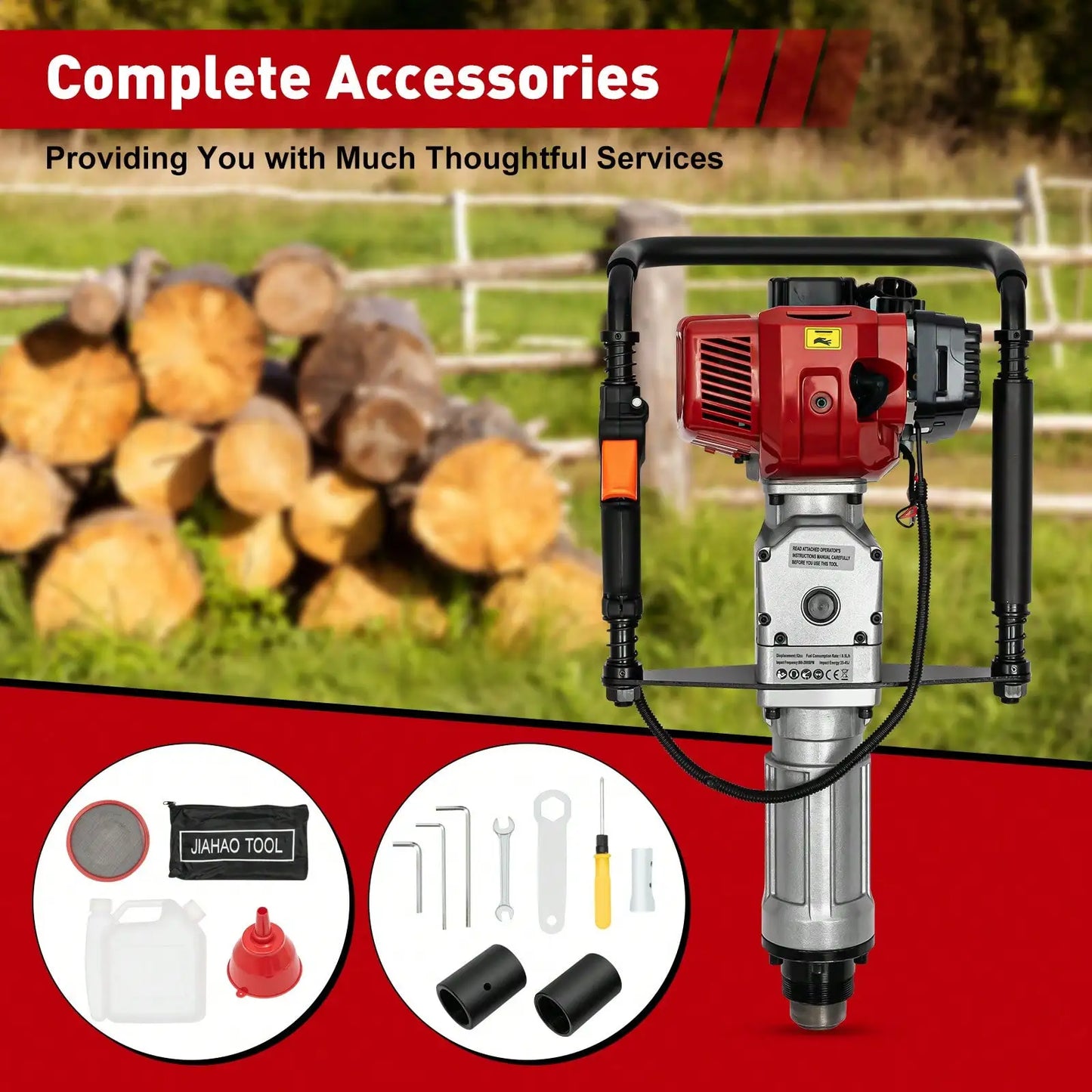 52cc Gas Powered T-Post Driver 2.3HP Fence Farm Push Pile Gasoline Engine Hammer