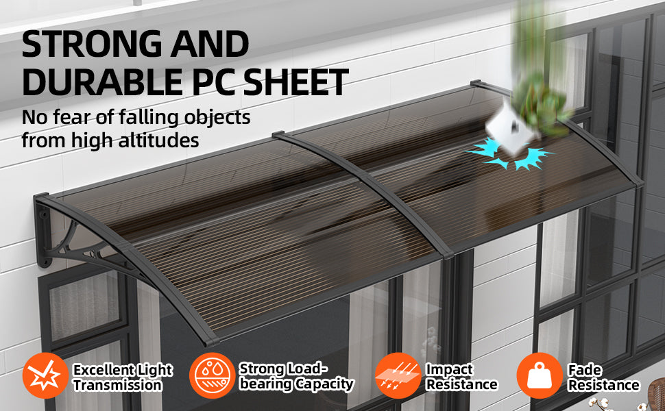 Awning Canopy for Door Window UV Rain Snow Sunlight Protection Polycarbonate Hollow Sheet Outdoor canopy Easy Install