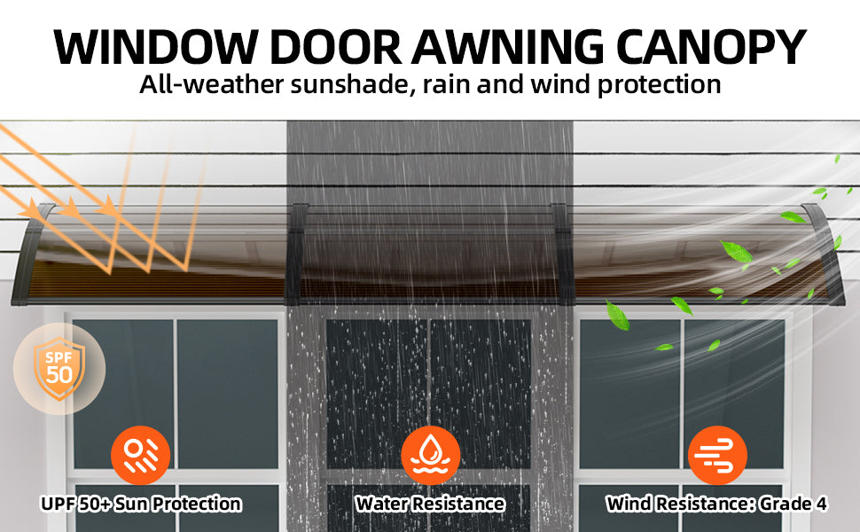 Awning Canopy for Door Window UV Rain Snow Sunlight Protection Polycarbonate Hollow Sheet Outdoor canopy Easy Install