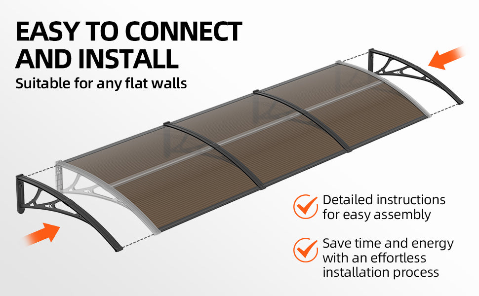 Awning Canopy for Door Window UV Rain Snow Sunlight Protection Polycarbonate Hollow Sheet Outdoor canopy Easy Install