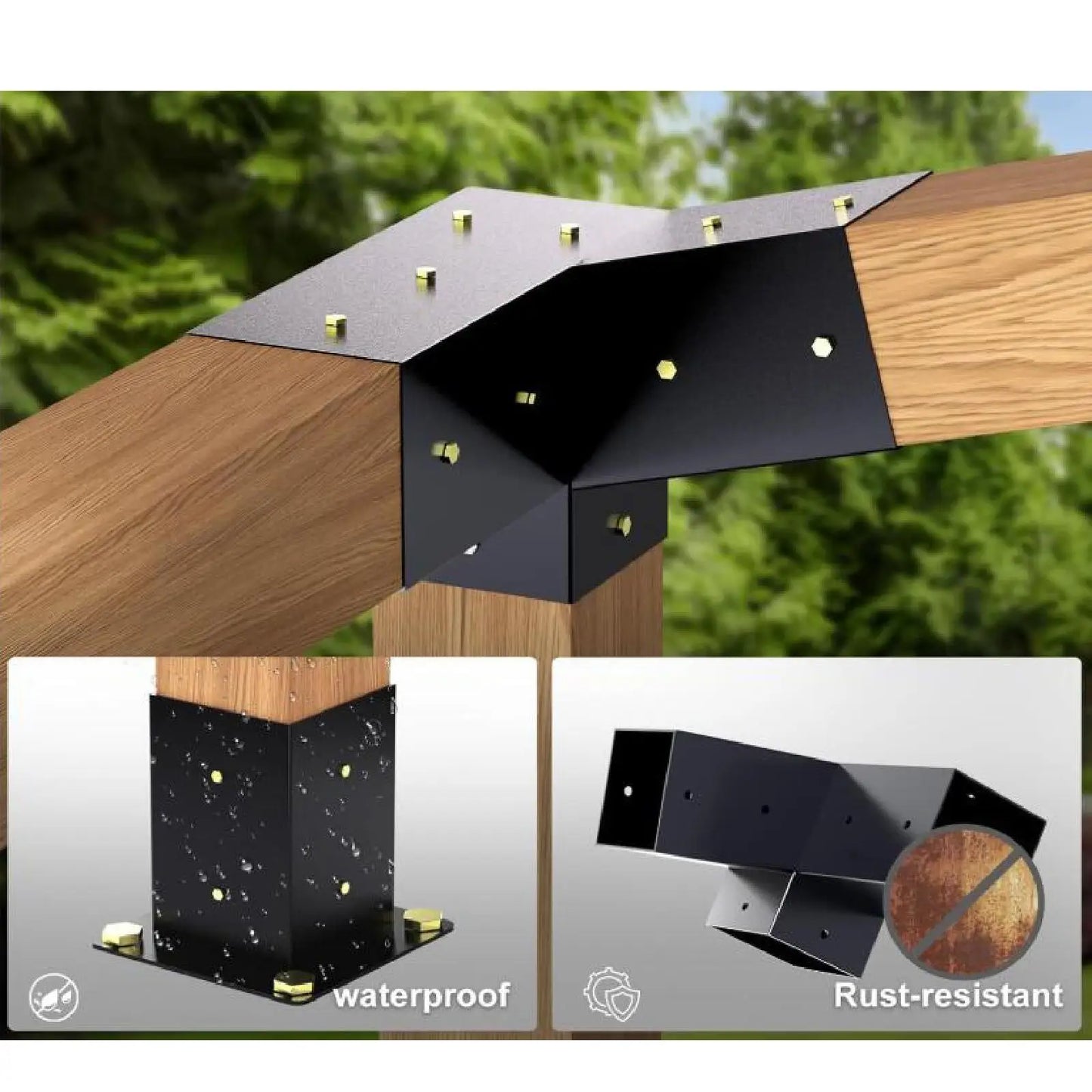 15 Degree 3-Way Steel Pergola Bracket Set Outdoor Home Courtyard Backyard Screw Mounting Hardware for DIY Pergola Projects