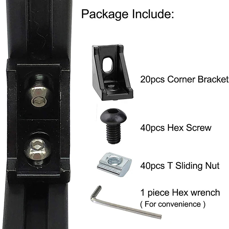 2020 Series Aluminum Profile Connector Set, 20 Pcs Corner Bracket, 40 Pcs T Nuts and Hex Screw Bolt for Slot 6mm Aluminum Profil