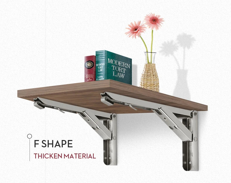 KAK 2pcs Folding Shelf Brackets Heavy Duty Stainless Steel Collapsible Shelf Bracket for Table Work Space Saving DIY Bracket