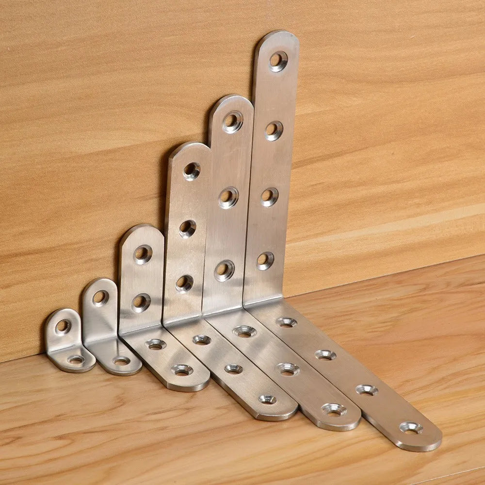 KAK 10PCS Stainless Steel Angle Corner Brackets Fasteners Protector Seven Size Corner Stand Supporting Furniture Hardware