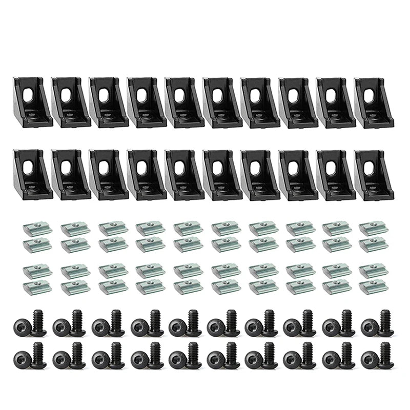 2020 Series Aluminum Profile Connector Set, 20 Pcs Corner Bracket, 40 Pcs T Nuts and Hex Screw Bolt for Slot 6mm Aluminum Profil
