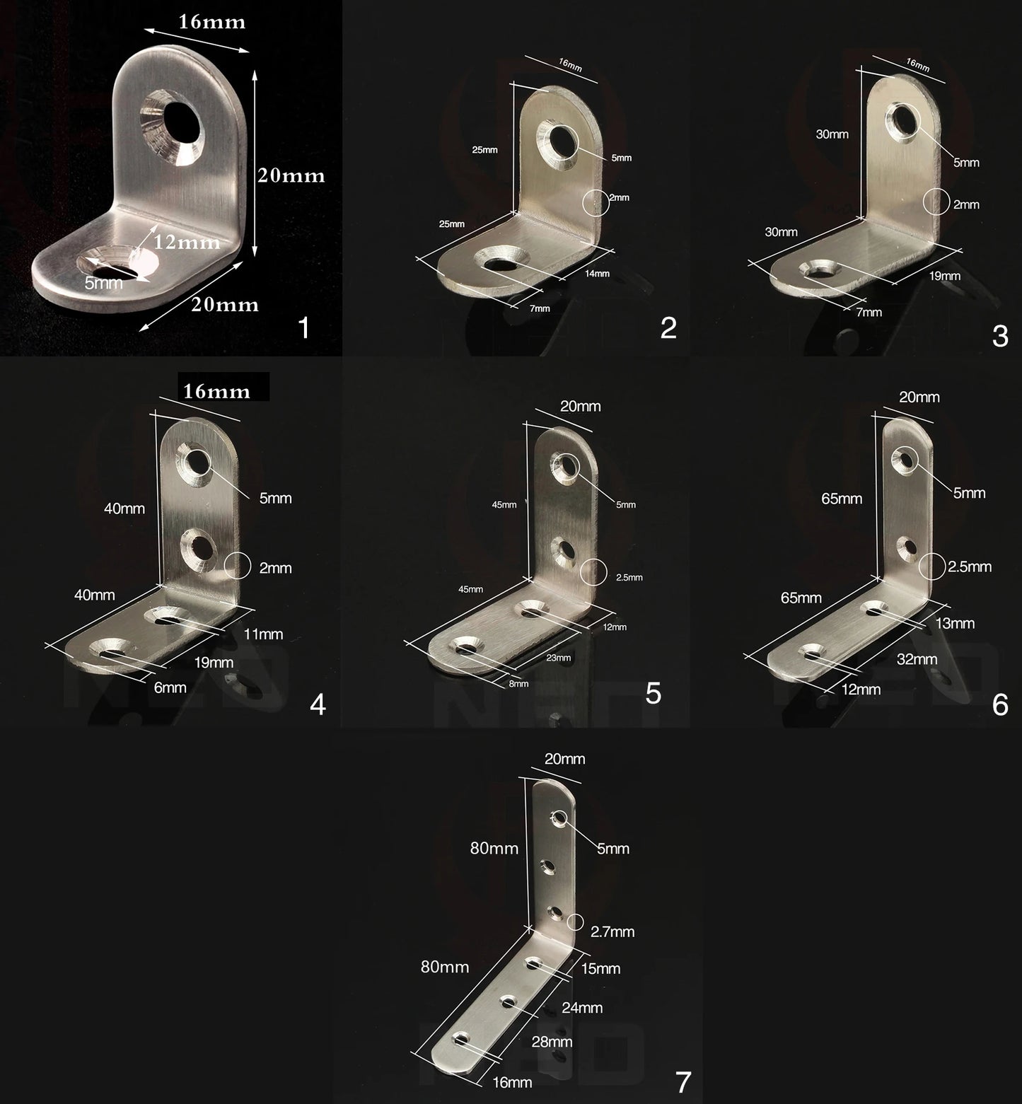 KAK 10PCS Stainless Steel Angle Corner Brackets Fasteners Protector Seven Size Corner Stand Supporting Furniture Hardware