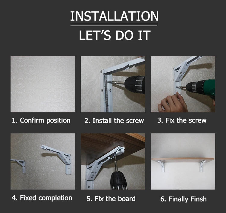 KAK 2pcs Folding Shelf Brackets Heavy Duty Stainless Steel Collapsible Shelf Bracket for Table Work Space Saving DIY Bracket