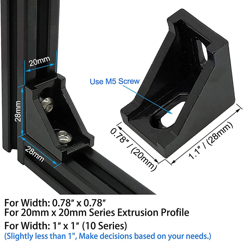 2020 Series Aluminum Profile Connector Set, 20 Pcs Corner Bracket, 40 Pcs T Nuts and Hex Screw Bolt for Slot 6mm Aluminum Profil