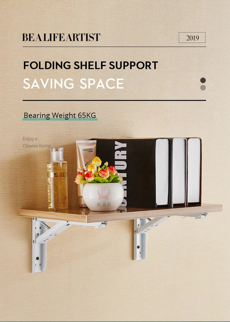 KAK 2pcs Folding Shelf Brackets Heavy Duty Stainless Steel Collapsible Shelf Bracket for Table Work Space Saving DIY Bracket