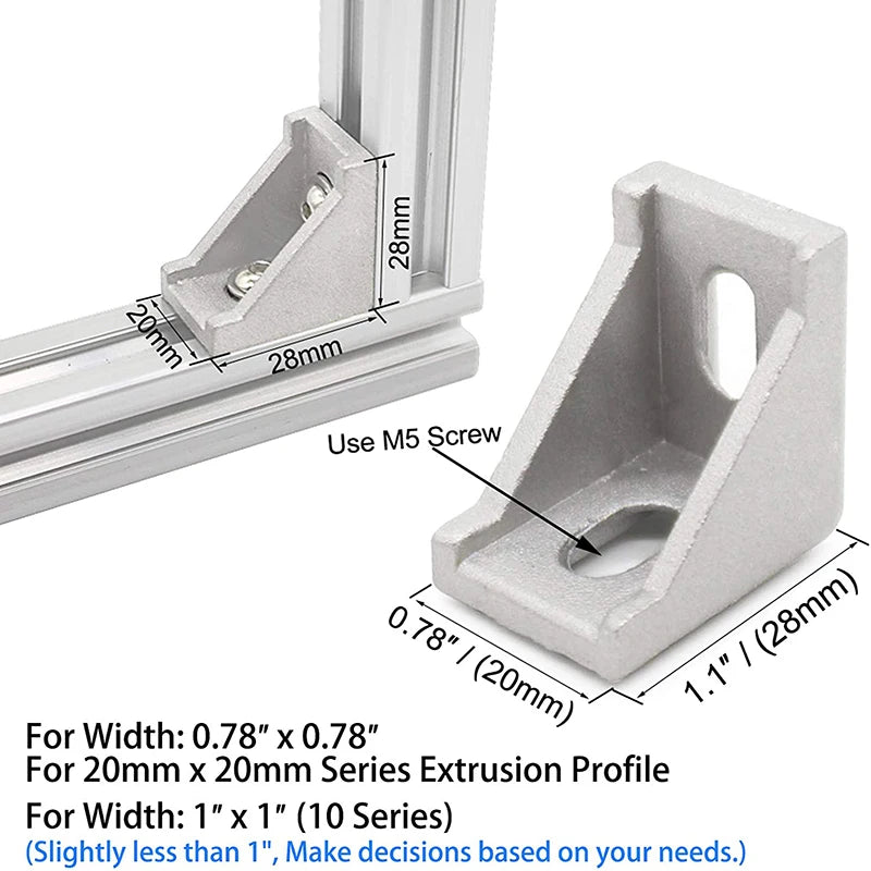 2020 Series Aluminum Profile Connector Set, 20 Pcs Corner Bracket, 40 Pcs T Nuts and Hex Screw Bolt for Slot 6mm Aluminum Profil