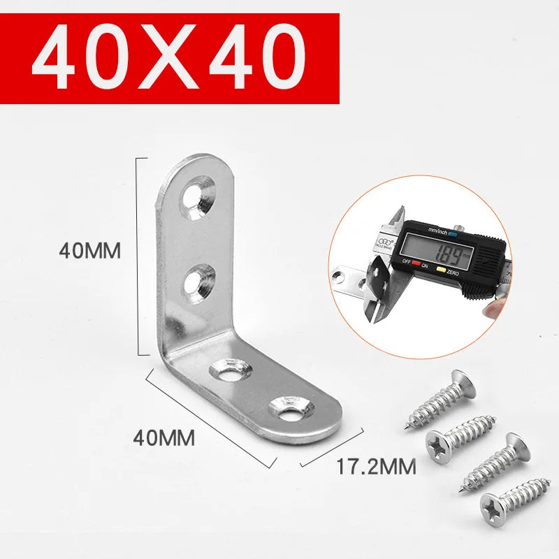 connector Corner Bracket Brace Stainless Steel Brackets 90 Angle iron Joint Fastener Shelf Support for Furniture Cabinet Screens