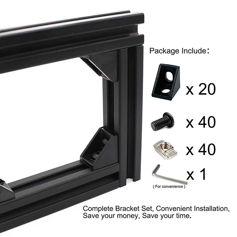 20Sets Corner Bracket, 40Pcs Drop in T Nuts and Hex Screw Bolt for Slot 6mm 2020 Series Aluminum Extrusion Profile Accessories