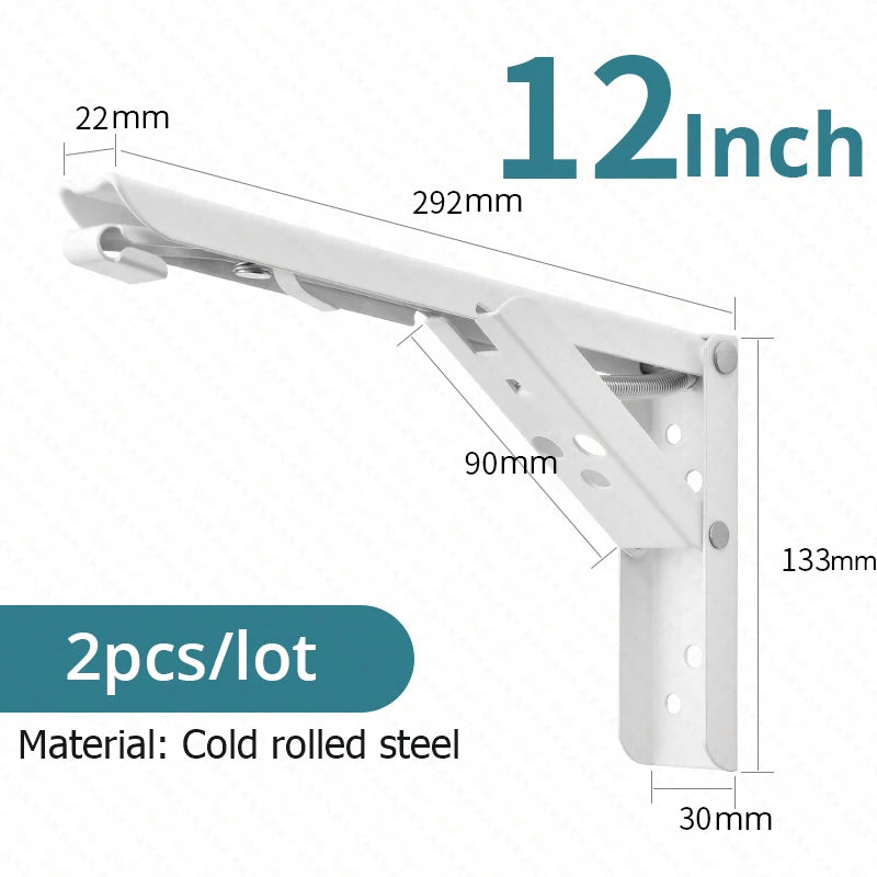 KAK 2pcs Folding Shelf Brackets Heavy Duty Stainless Steel Collapsible Shelf Bracket for Table Work Space Saving DIY Bracket