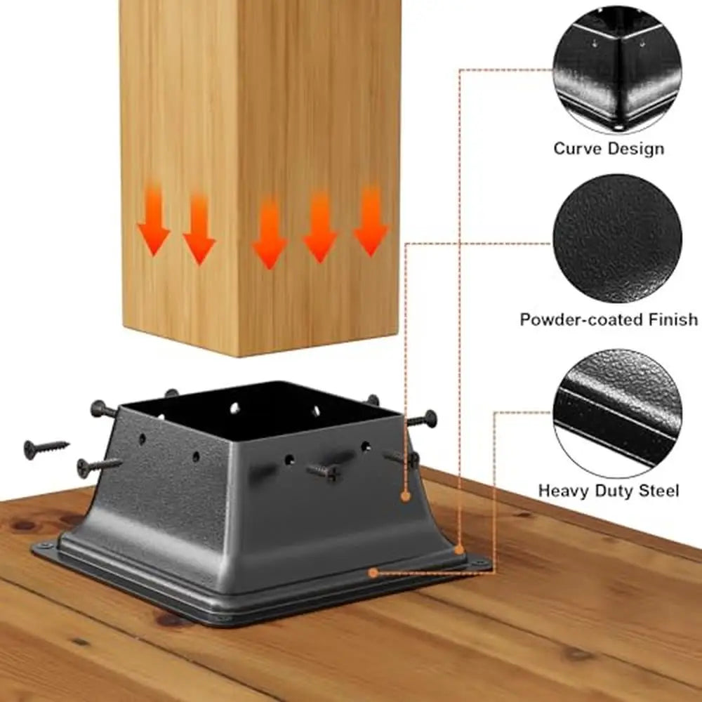 Wood Post Anchor Bracket Decking Support Mount Kit 5Pcs Heavy Duty Powder-Coated Steel Base Decorative Curved Design Fits 4x4