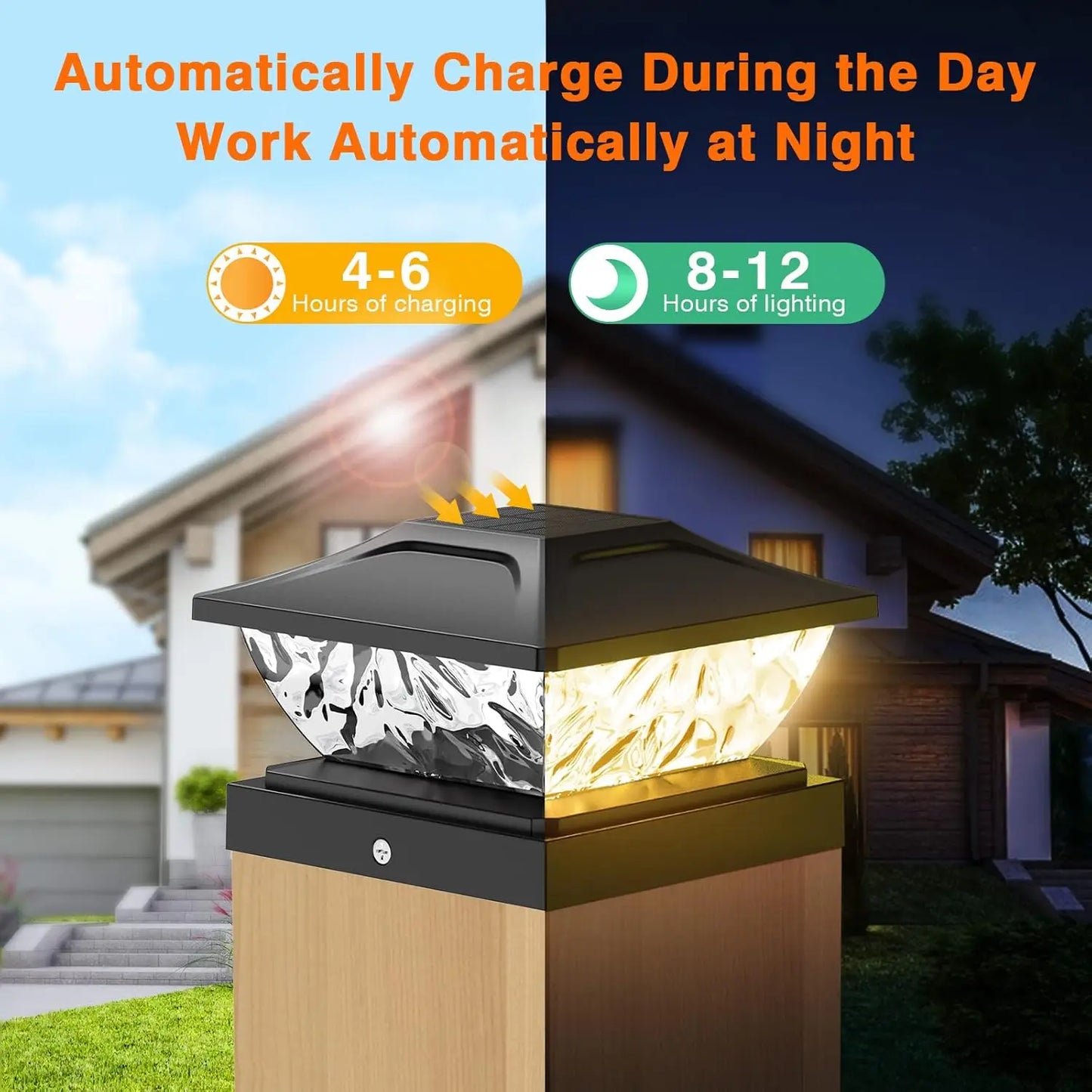 8 Pack 2 Mode Bright Solar Post Lights, Solar Powered Deck Lights for 4x4 4.5x4.5 5x5 Posts in Garden Decor, Black/White