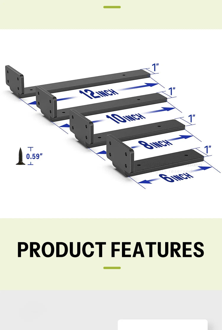 Floating Shelf Brackets Carbon Steel Wall Mount Invisible T Shelves Brackets for Bathroom and Kitchen Storage Support