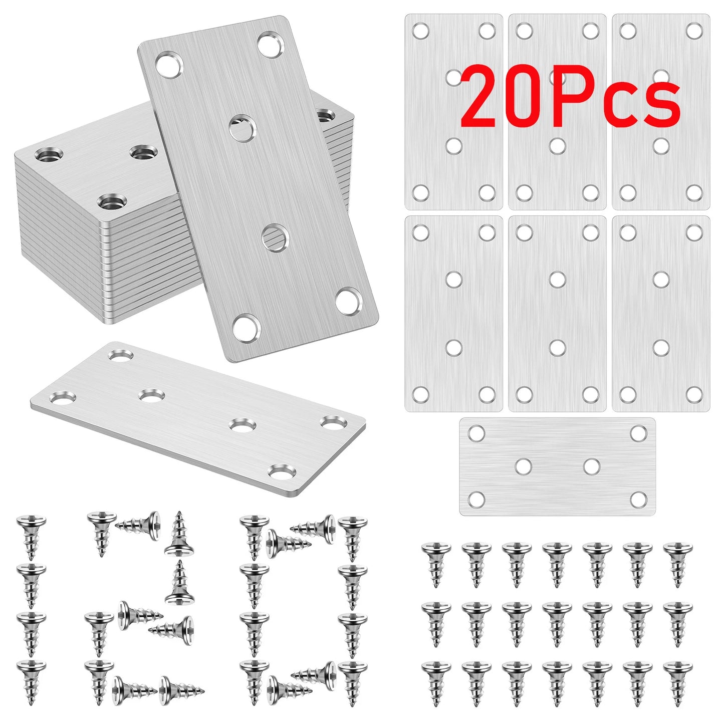 20Pcs Flat Brackets Heavy Duty Stainless Steel Mending Plates Sleeper Brackets for Fence Post and Timber Fixing and Joining