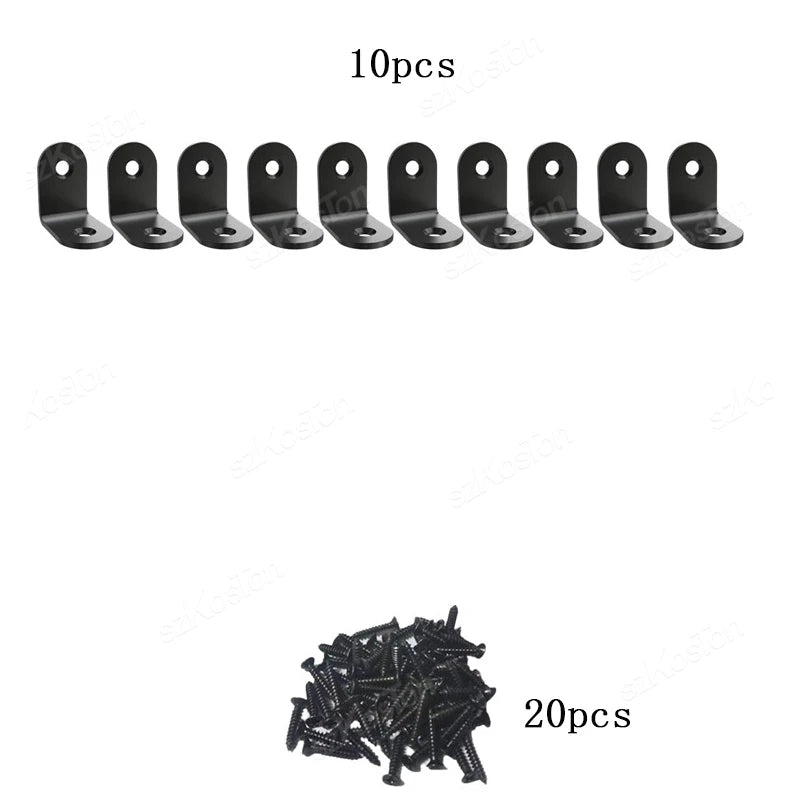 10~50PCS Black Stainless Steel L Shaped Bracket 90 Degree Right Angle Corner Brackets with Screw  for DIY Wood Furniture Cabinet