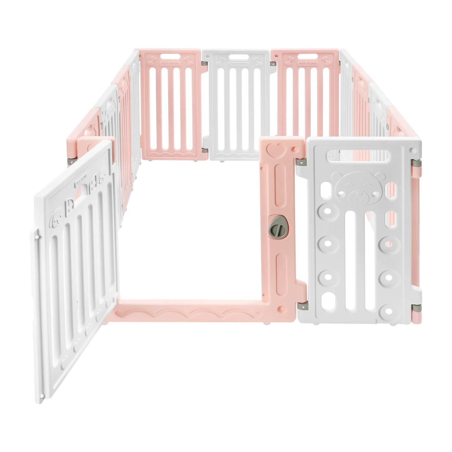 Hexagon Dog Playpen with Safety Door & Non-Slip Base, 25.6" HDPE Pet Fence for Puppy/Kitten, 13 Panels Blue/Pink/Green