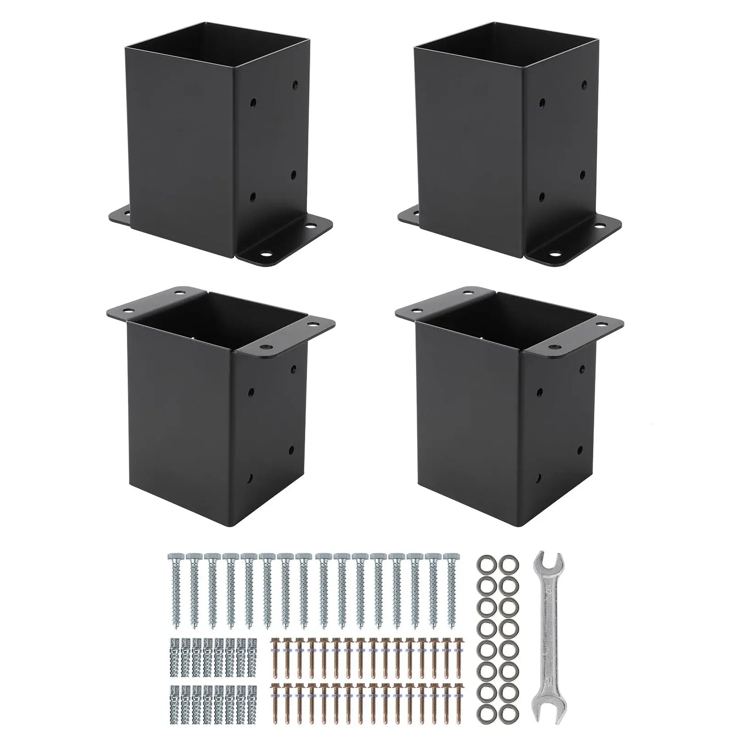1 New Deal 4"x4" 6"x6" Post Base Set,Steel Deck Post Bracket with Hardware Kit,Post Anchor,Metal Post Holder with Interior Base Fence Deck