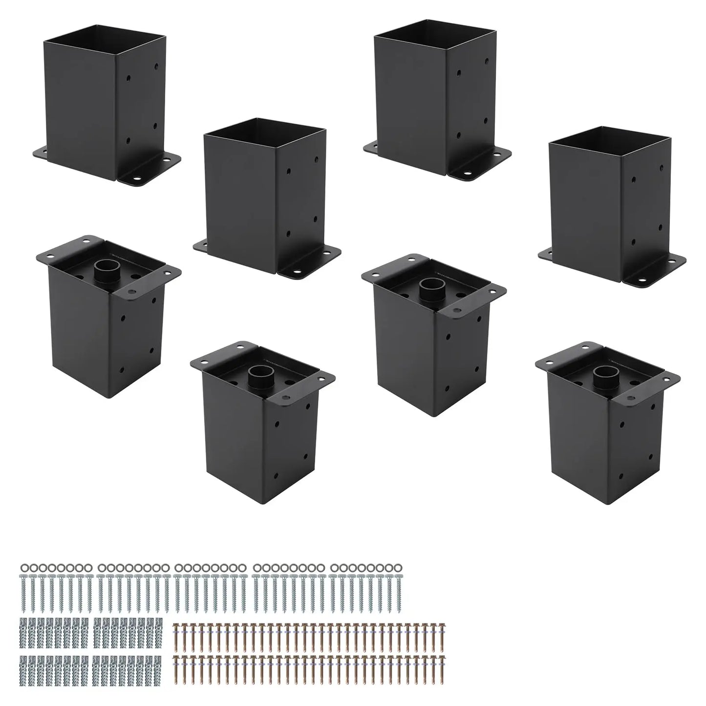1 New Deal 4"x4" 6"x6" Post Base Set,Steel Deck Post Bracket with Hardware Kit,Post Anchor,Metal Post Holder with Interior Base Fence Deck