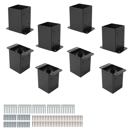 1 New Deal 4"x4" 6"x6" Post Base Set,Steel Deck Post Bracket with Hardware Kit,Post Anchor,Metal Post Holder with Interior Base Fence Deck