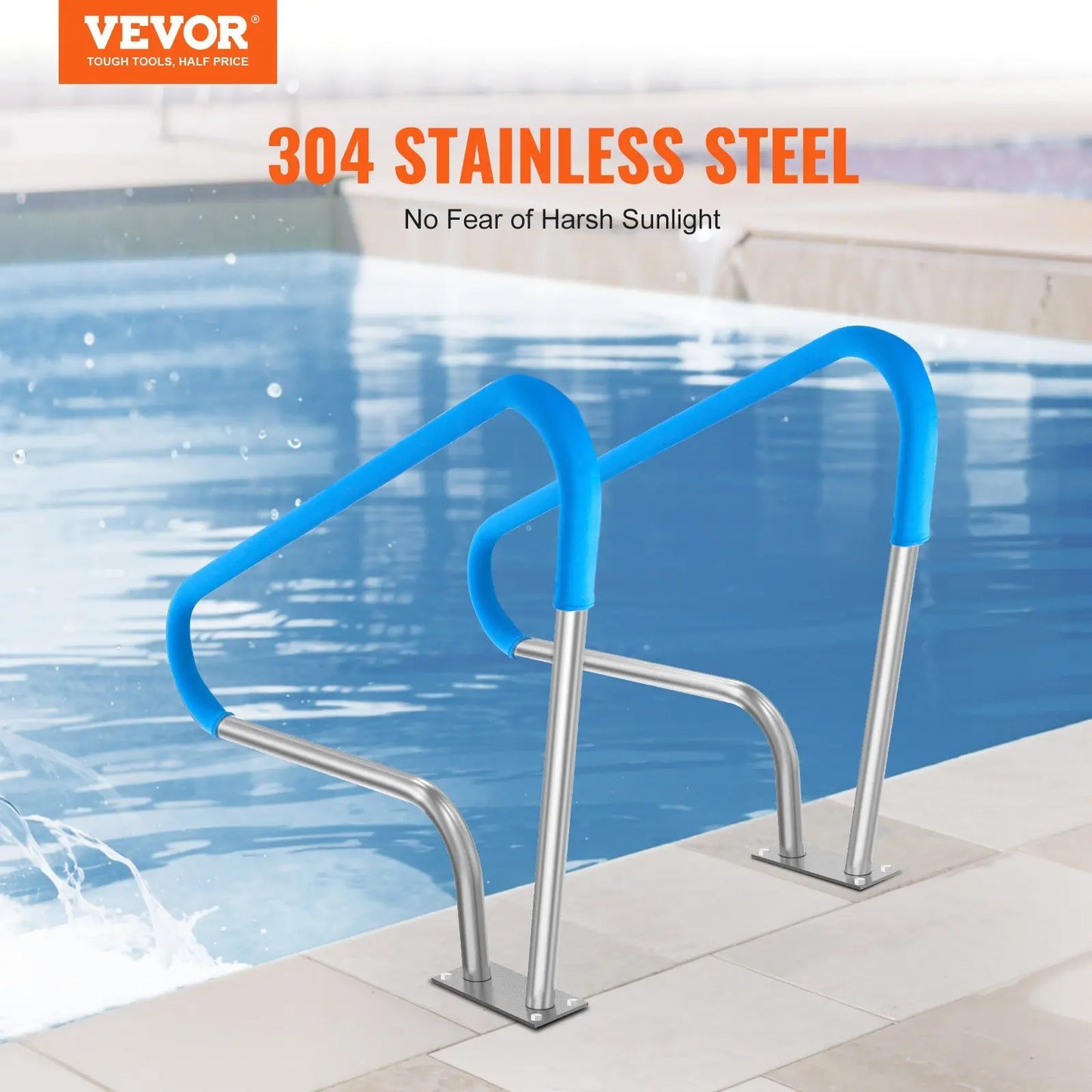 Pool Handrail 2 PCS 48x36in Stainless Steel with Base Plate for Spas