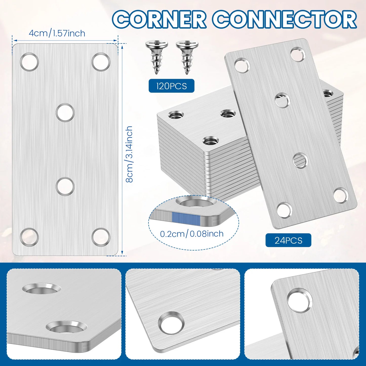 20Pcs Flat Brackets Heavy Duty Stainless Steel Mending Plates Sleeper Brackets for Fence Post and Timber Fixing and Joining