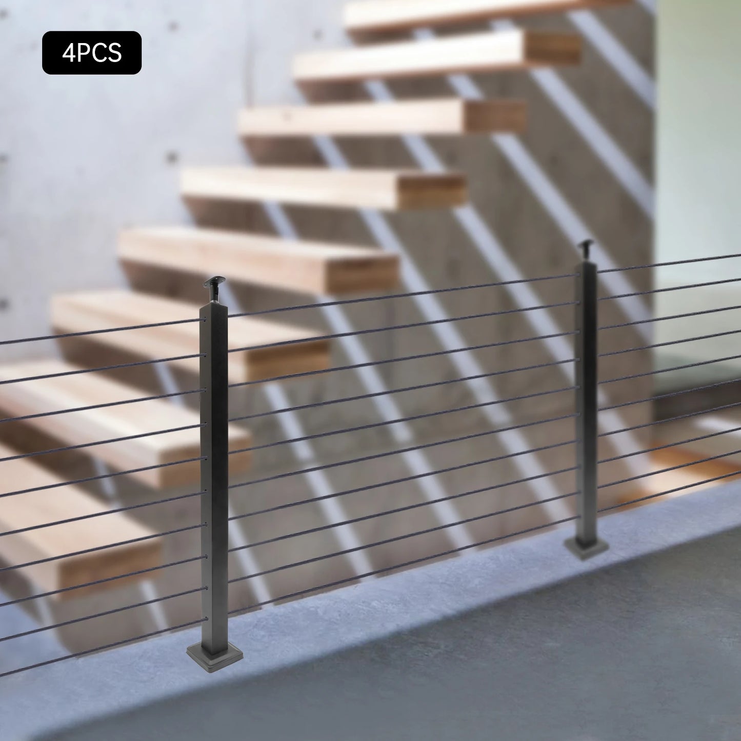 Adjustable Stainless Steel Cable Railing Post 36"x2"x2", Black T-shaped 4pcs Intermediate Column, Indoor and Outdoor Handrails