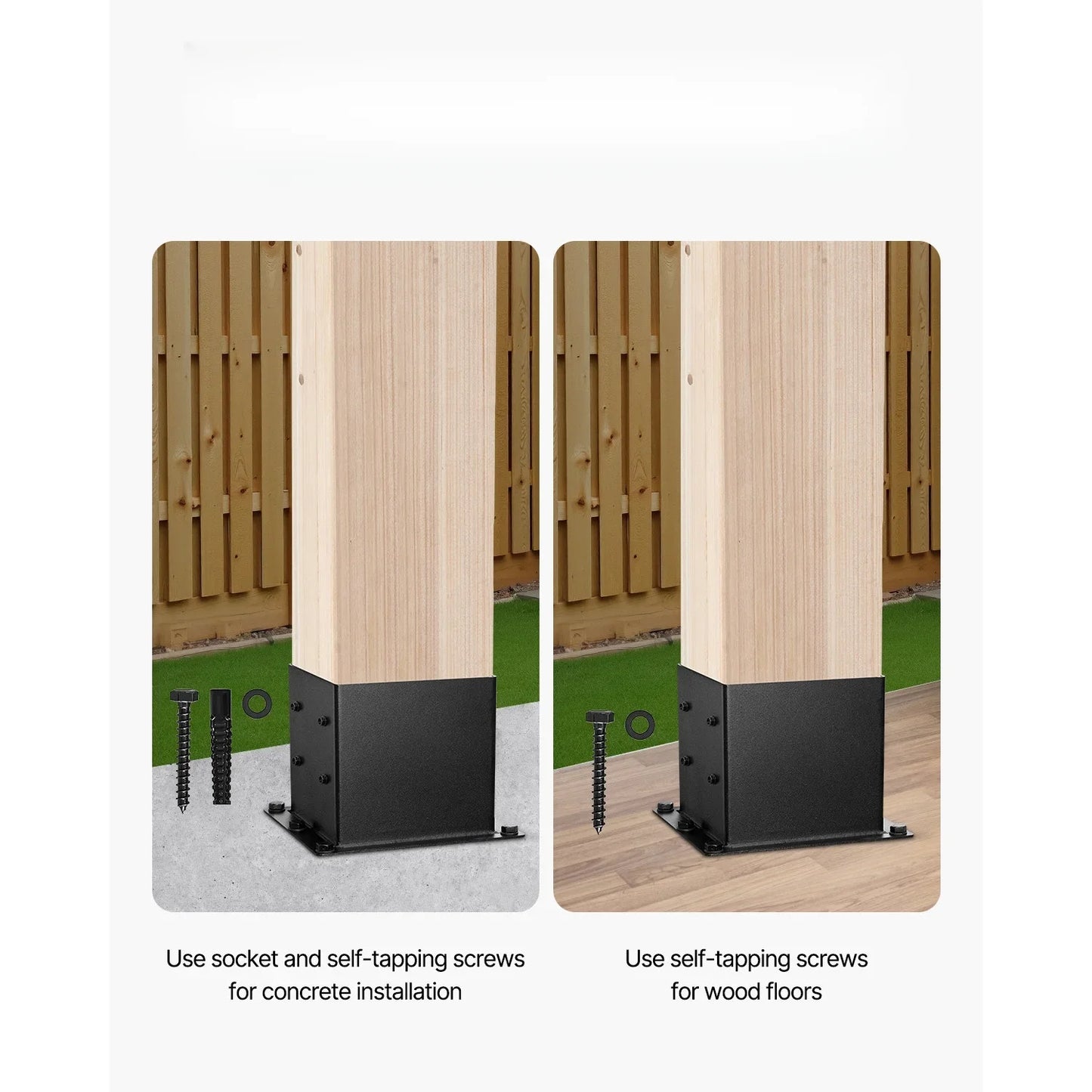 4x4 Post Base Set of 4, Inner Dimensions 3.6x3.6 inch / 92x92 mm, Durable Carbon Steel Brackets for Decking, Wood Posts, Pavilio