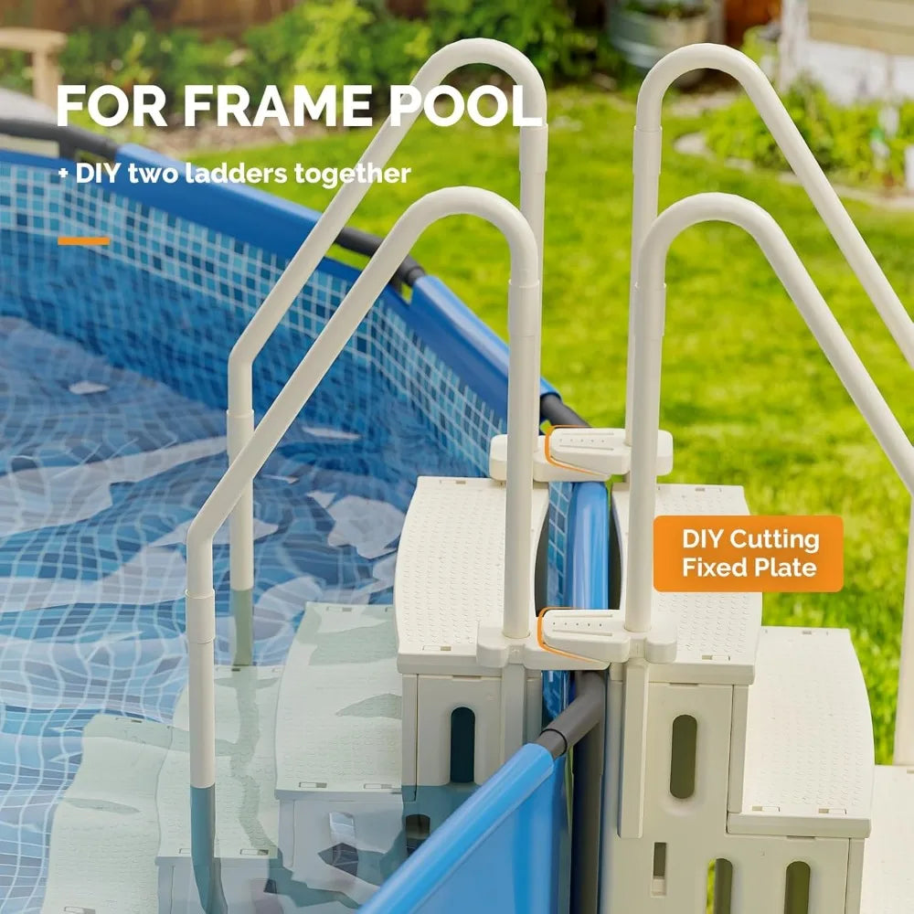 Pool Ladder Heavy-Duty Safety Step for Above Ground Pools Stair Entry System with Handrails, White and Grey (White, 4 Steps)