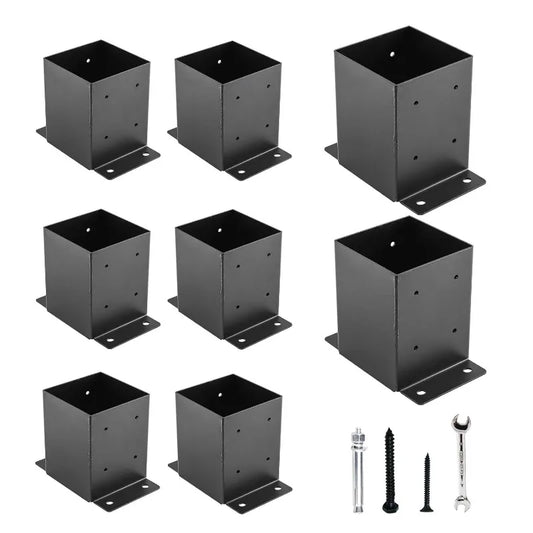 4x4 Post Base, Post Brackets(Inner Size 3.6"x3.6")，Black Powder Coated Heavy Thick Steel Post Anchor for Deck Porch Handrail Fen