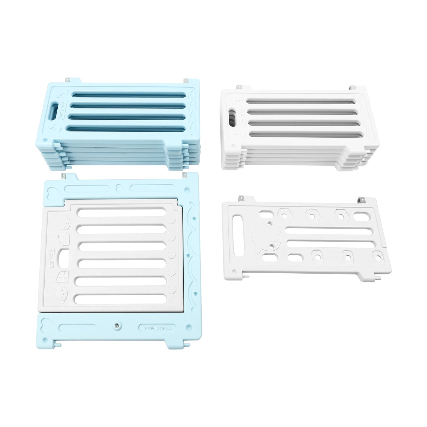 Hexagon Dog Playpen with Safety Door & Non-Slip Base, 25.6" HDPE Pet Fence for Puppy/Kitten, 13 Panels Blue/Pink/Green