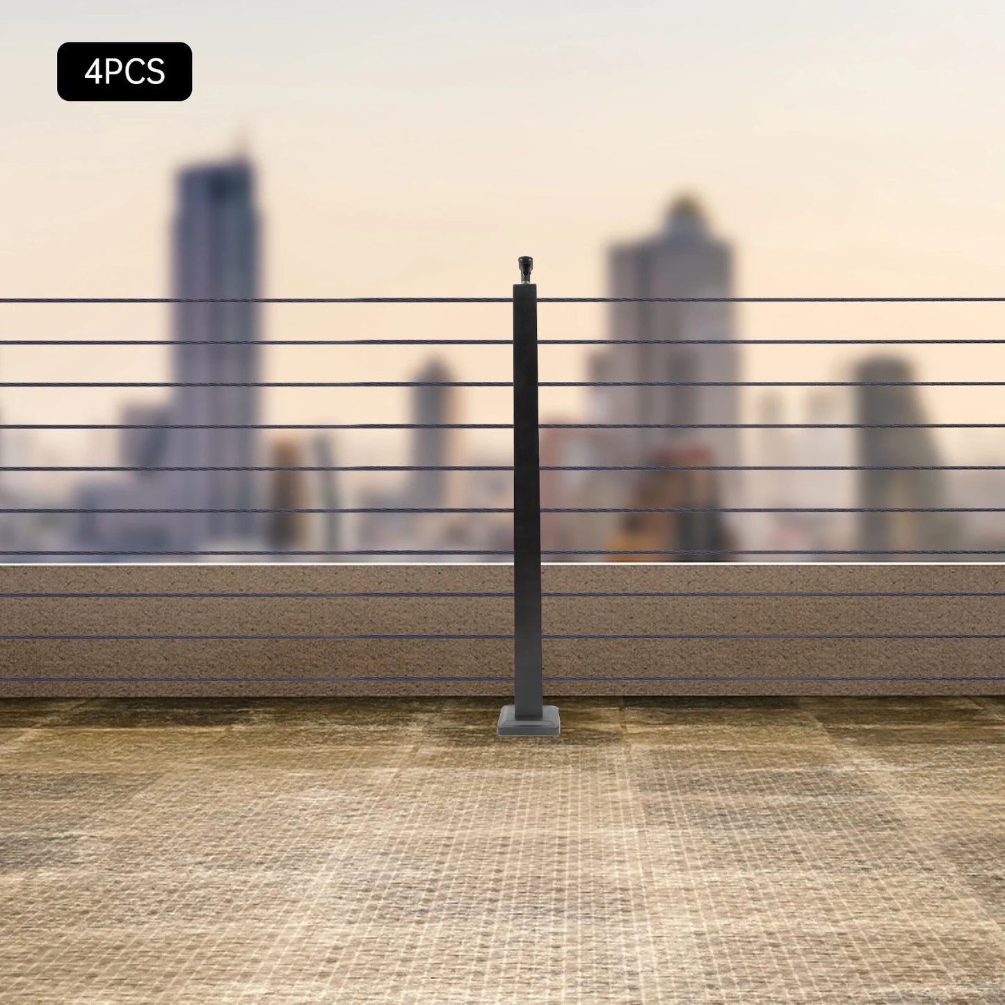 Adjustable Stainless Steel Cable Railing Post 36"x2"x2", Black T-shaped 4pcs Intermediate Column, Indoor and Outdoor Handrails