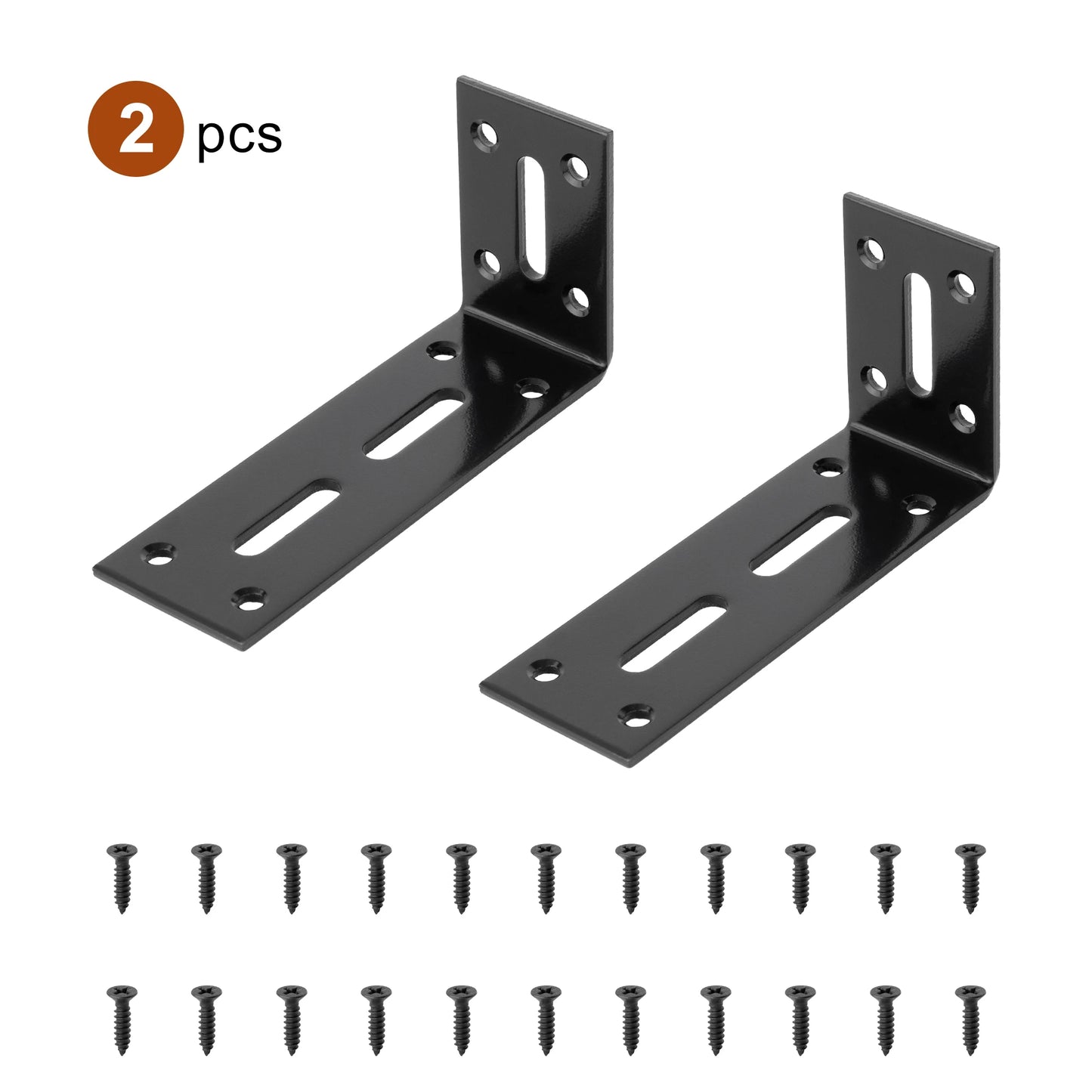 2pcs Adjustable L Shaped Metal Corner Bracket Iron Heavy Duty Black 90 Degree Angle Corner Shelf Brackets for Furniture Mounting