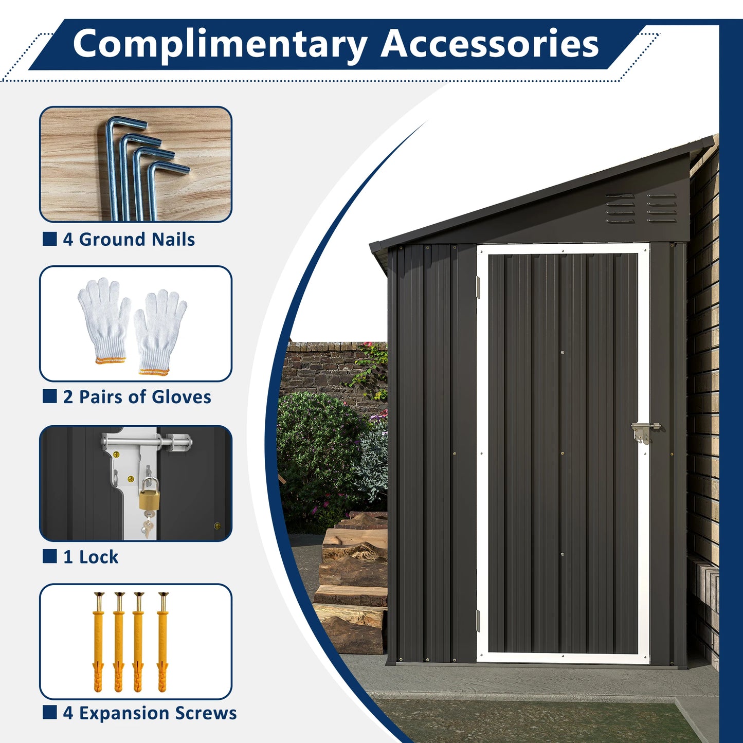 Storage Shed 4 * 8 FT Lean to Shed Metal Sheds & Outdoor Storage Cabinet Lockable Tool Organization Bike Mower Shed Portable Out