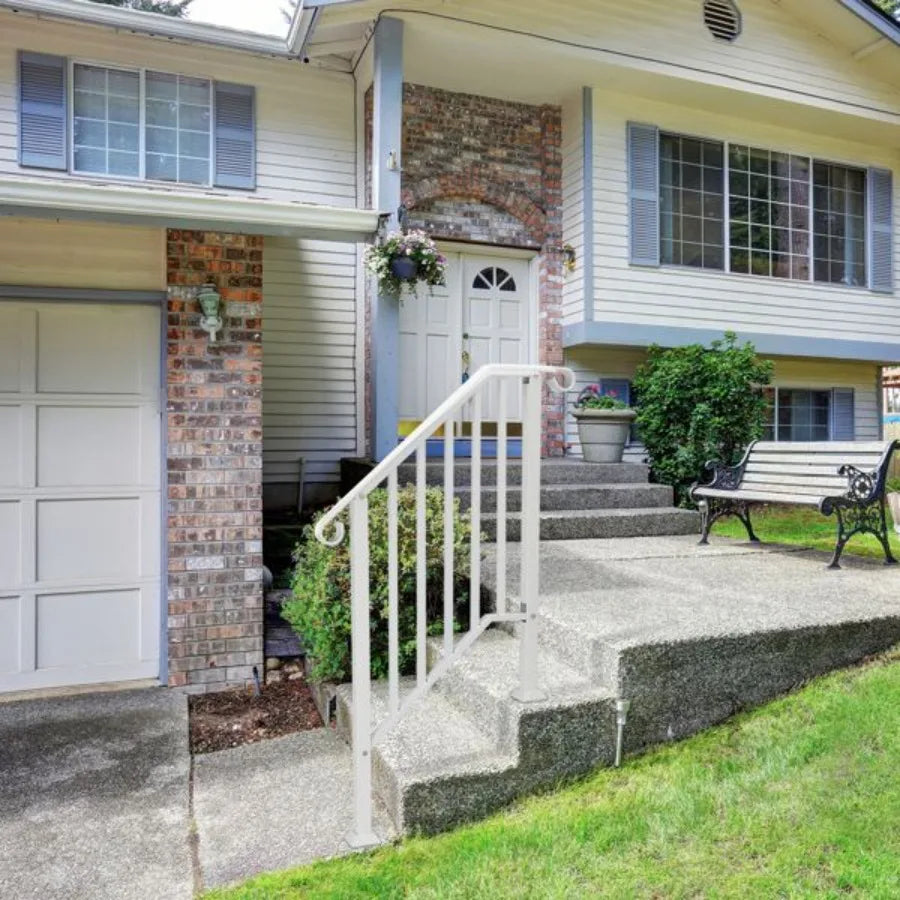 Handrails for Outdoor Steps Iron Handrail Fits 2 Step Transitional Handrail with Installation Kit White