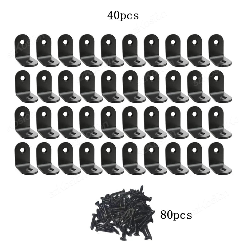 10~50PCS Black Stainless Steel L Shaped Bracket 90 Degree Right Angle Corner Brackets with Screw  for DIY Wood Furniture Cabinet