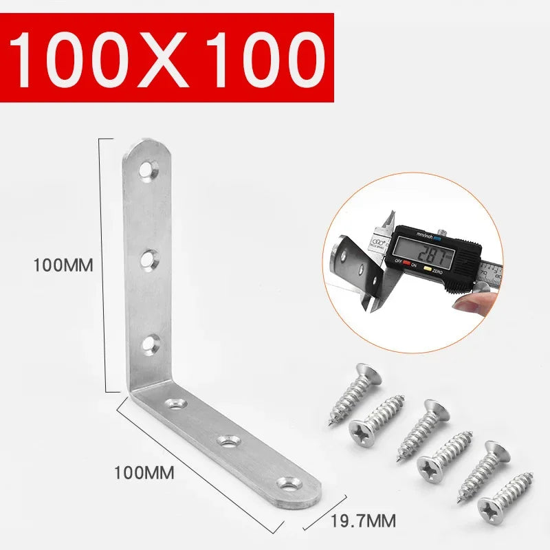 Stainless Steel 90 Degree Angle Bracket Corner Brackets Joint Bracket Fastener Furniture Door Cabinet Screens Wall with Screws
