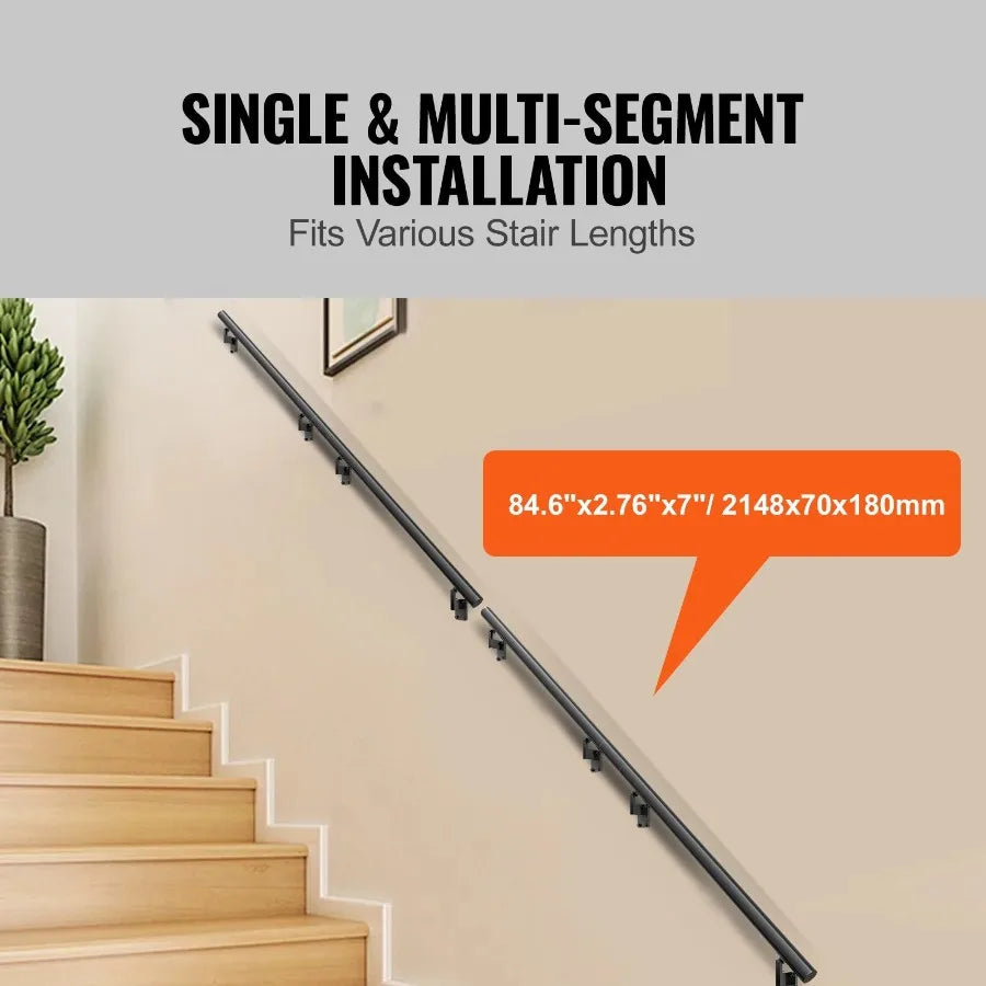 Handrail Stair Railing 7 ft Wall Mount Handrails for Indoor Stairs Thickened Aluminum Alloy Hand Rail with Installation Kit 44