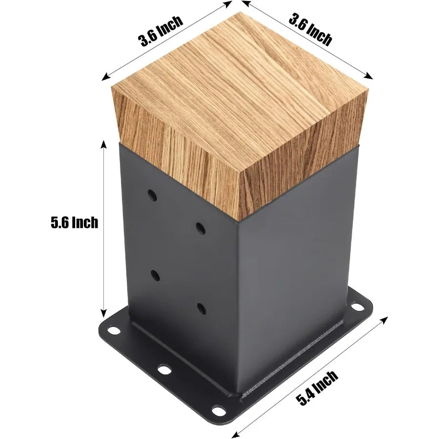 4x4 Post Base 6 Sets Post Anchor Inner Size 3.6"x3.6" Black Metal Powder-Coated Deck Post Base Support for Outdoor Fence Mailbo