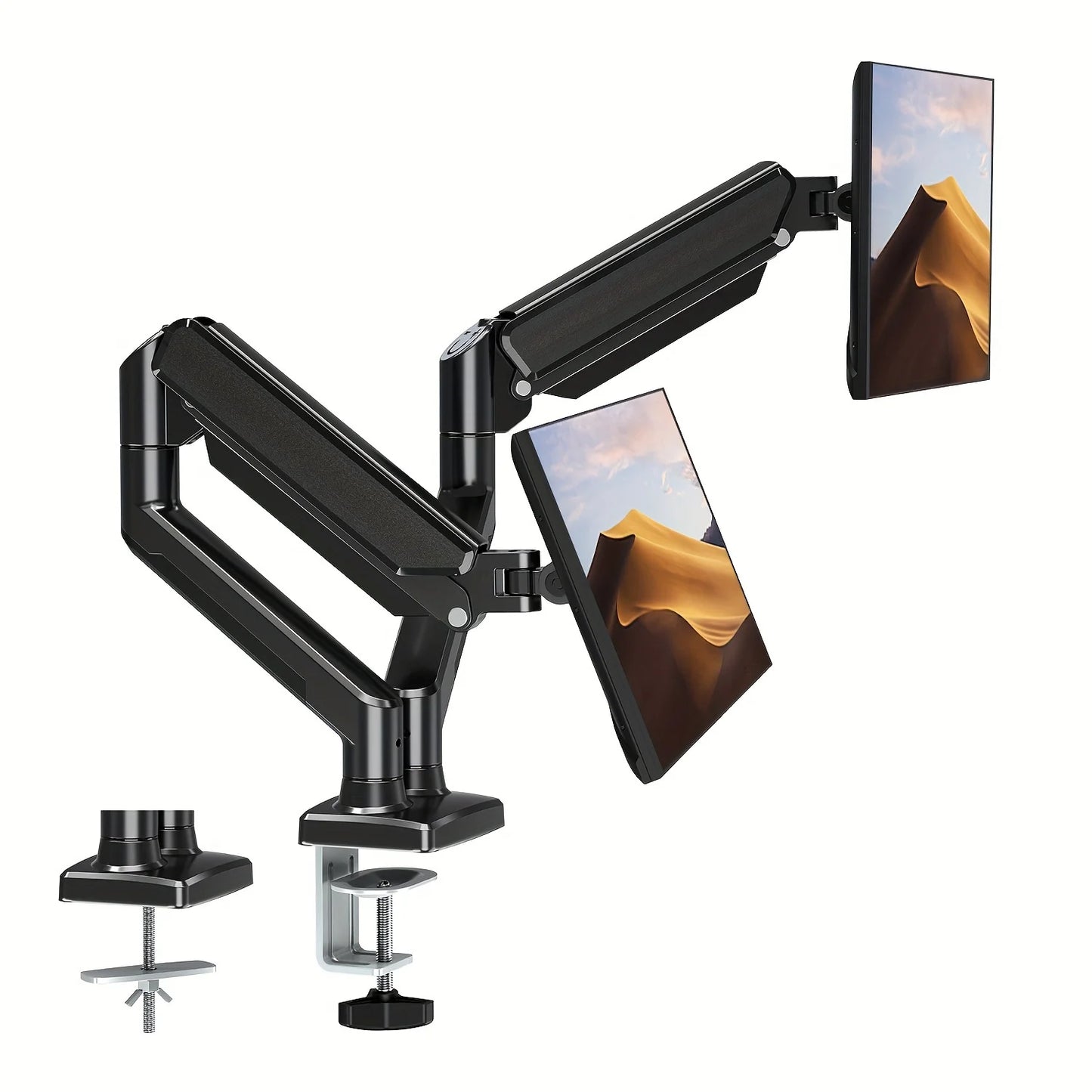 Dual Monitor Desk Mount up to 32 inches Screens Height Adjustable Monitor Stand, Heavy Duty Arm,VESA 75x75mm or 100x100mm, Black