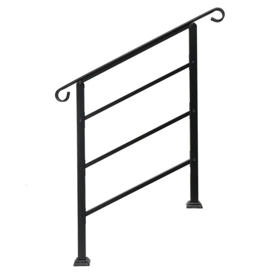 Handrails for Outdoor Steps Wrought Iron Handrail Fits 1 or 3 Steps Transitional Handrail with Installation Kit Black