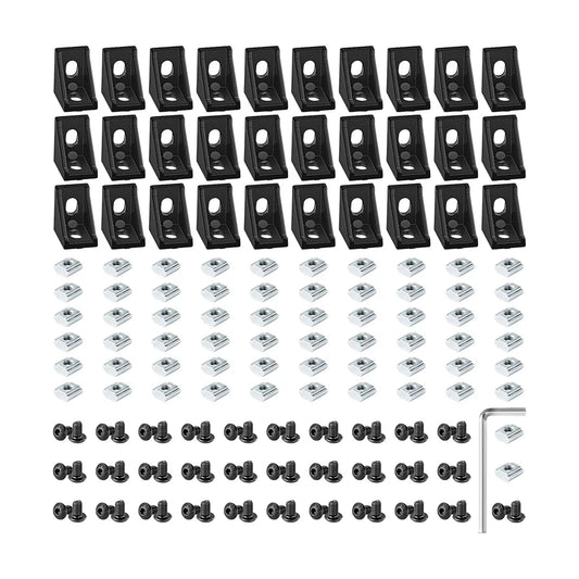 2020 Series Aluminum Profile Connector Set, 20 Pcs Corner Bracket, 40 Pcs T Nuts and Hex Screw Bolt for Slot 6mm Aluminum Profil
