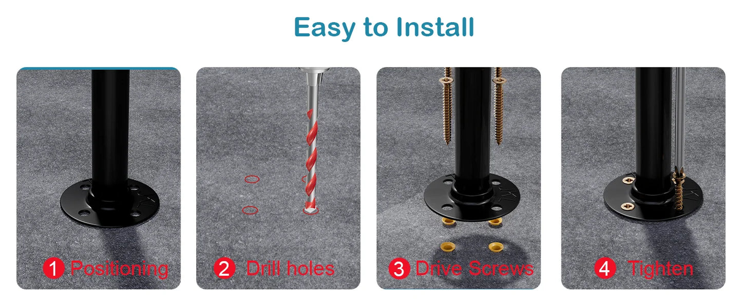 Metal Outdoor Step Handrails for 2-3 Steps - Black Porch & Deck Railing with Install Kit for Concrete/Patio