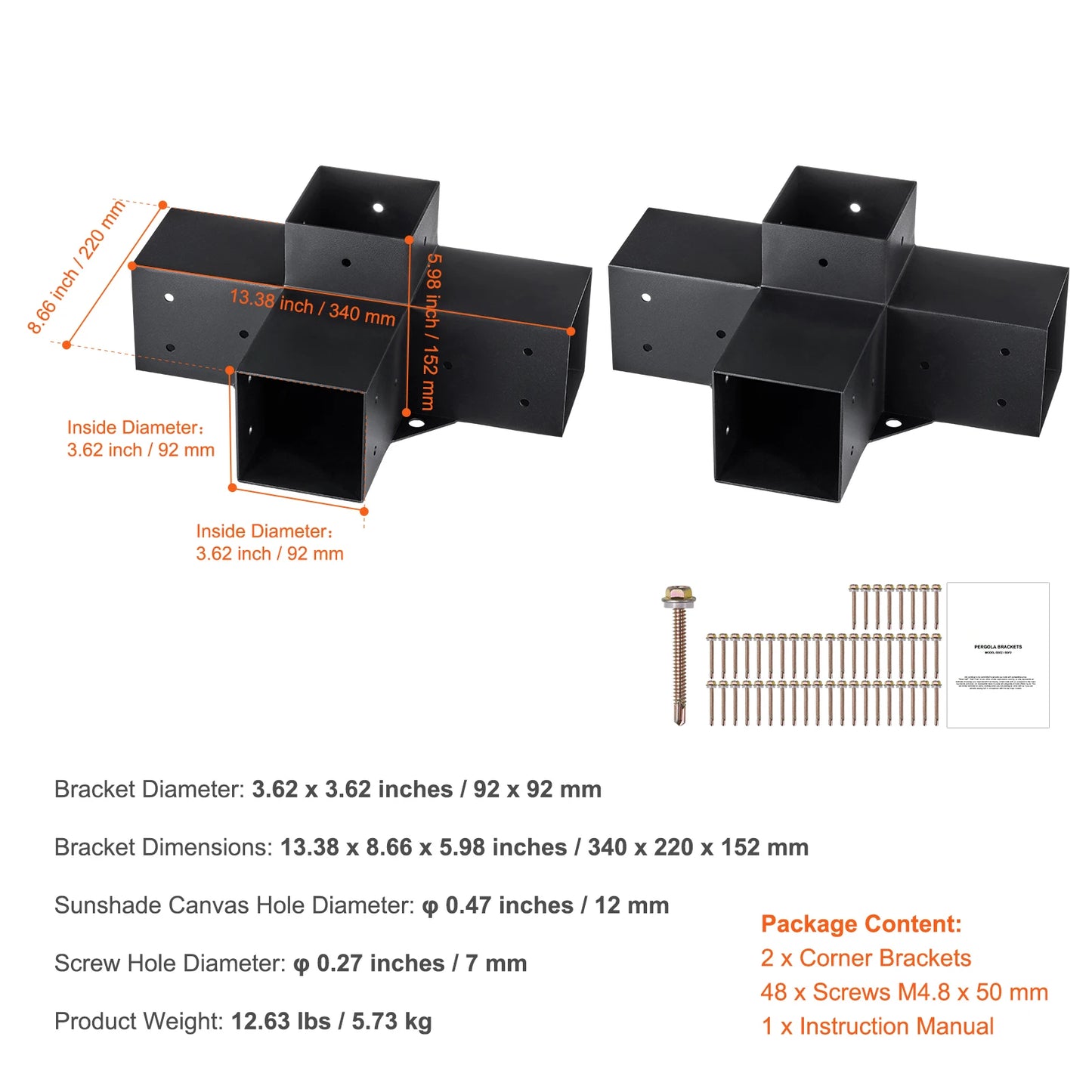 1 SucceBuy Pergola Bracket Kit 6inchx6inch 4pcs 3 Way Easy Installation For Gazebos Patio Pergolas Log Cabin Outdoor Hardware